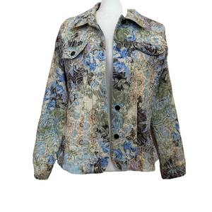 Analogy Floral Multicolor Button-Up Jacket with Breast Pockets